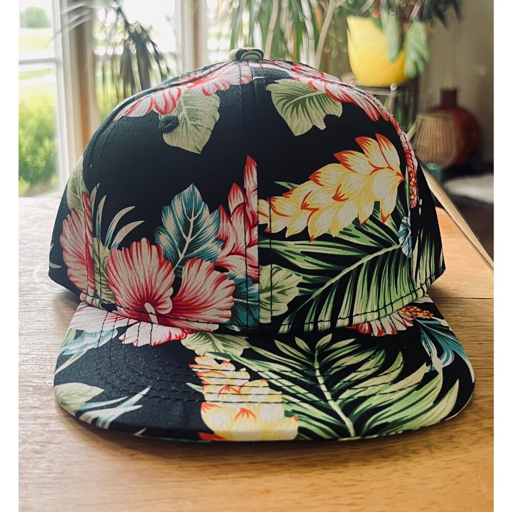 New Youth Snapback Hat – Black Tropical  Hawaiian Floral Print Summer